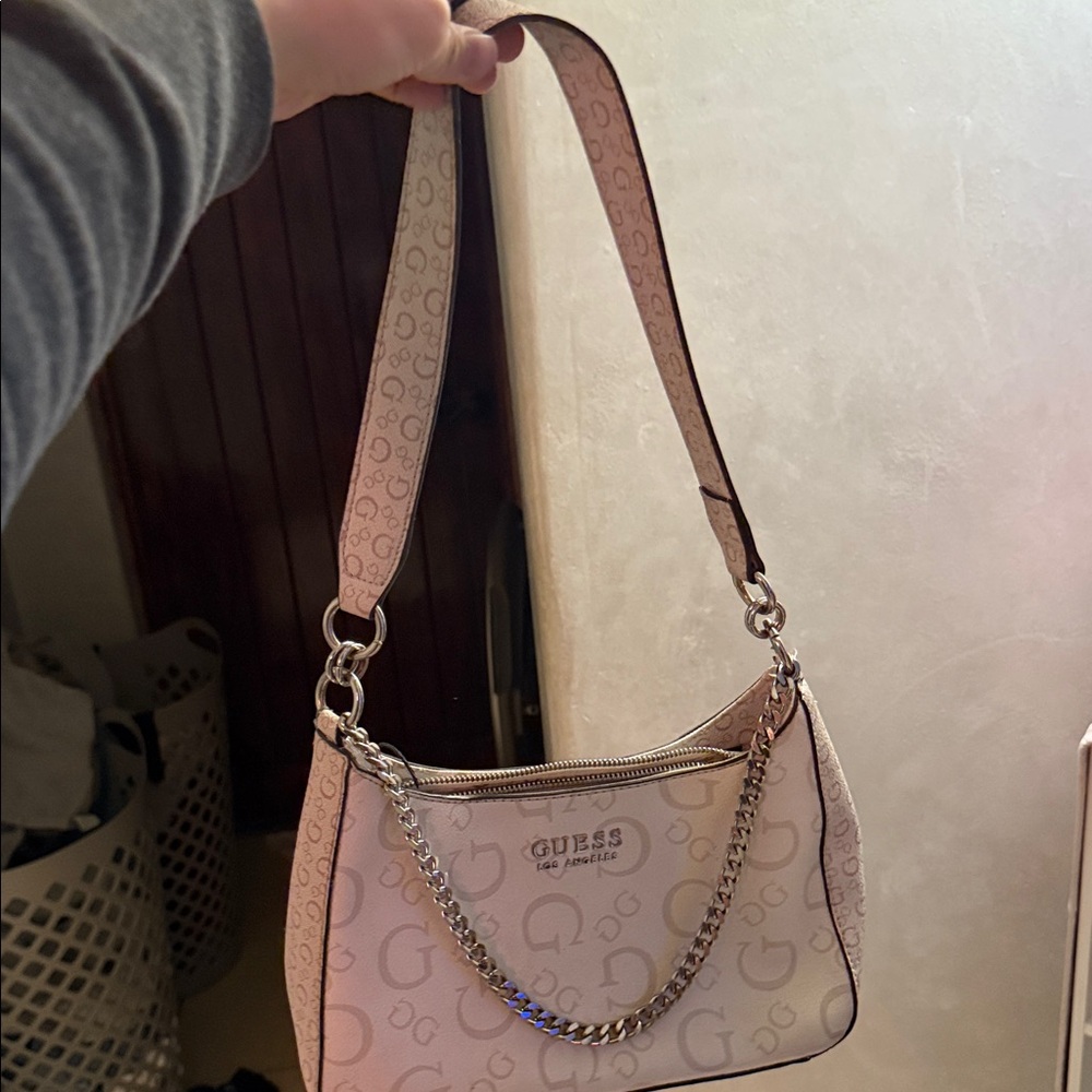 Guess Beige Shoulder Bag with Chain Detail